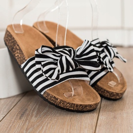 SHELOVET Modische gestreifte Hausschuhe weiß schwarz 2