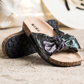 SHELOVET Glänzende Hausschuhe mit Schleife schwarz 1