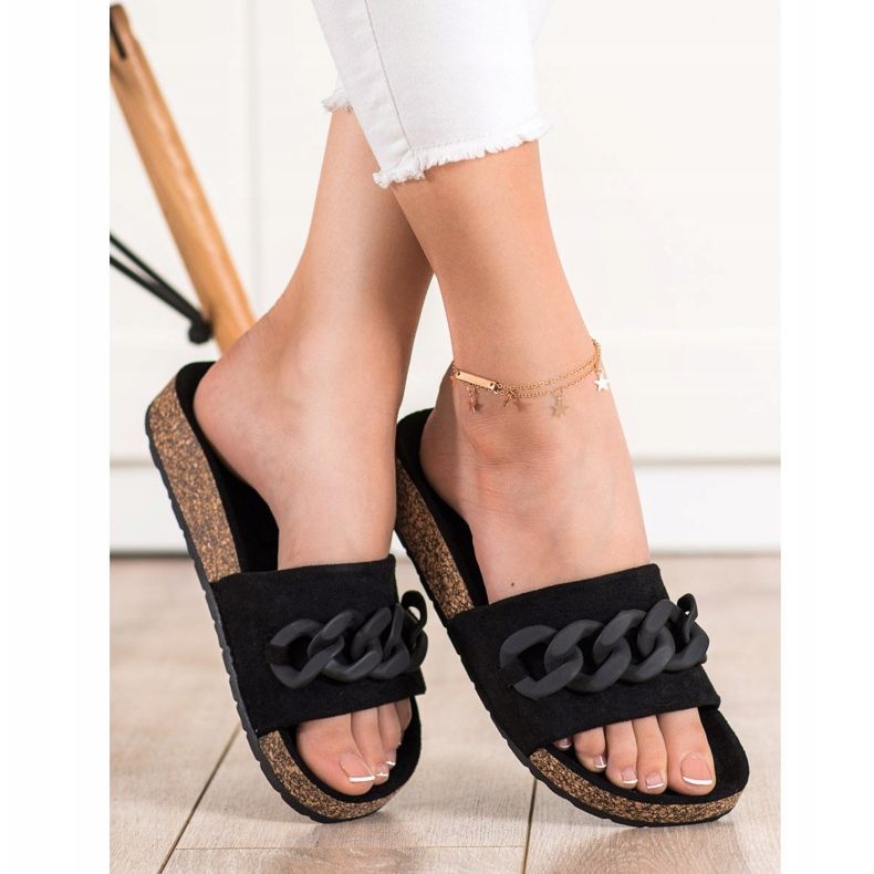 SHELOVET Modische Hausschuhe mit Ornament schwarz 1