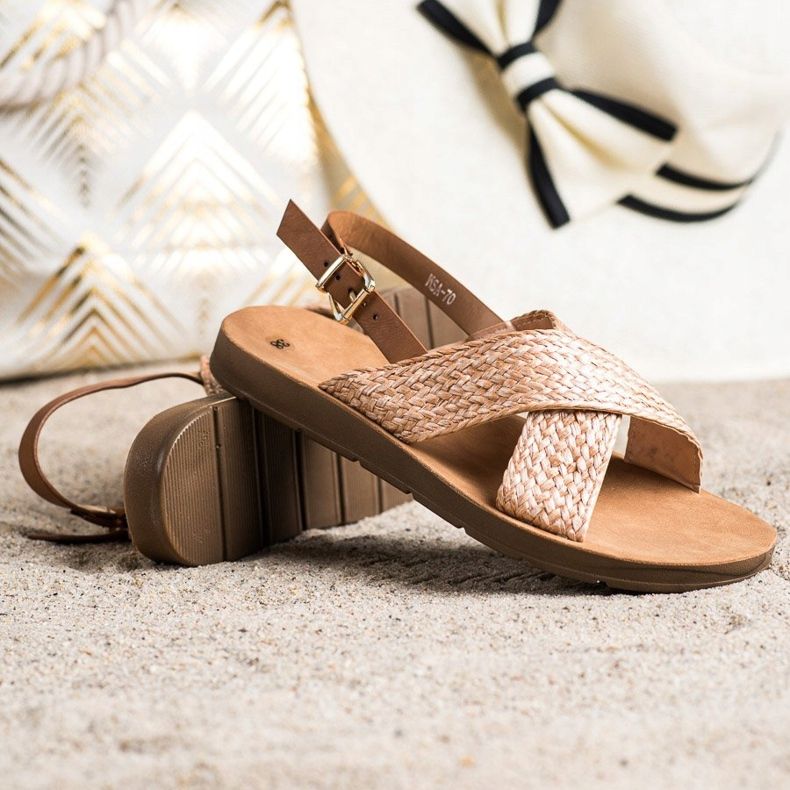 SHELOVET Bequeme geflochtene Sandalen braun orange 1