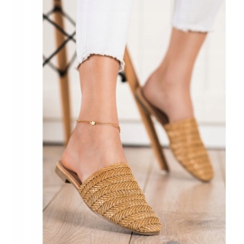 SHELOVET Stroh Hausschuhe braun 2