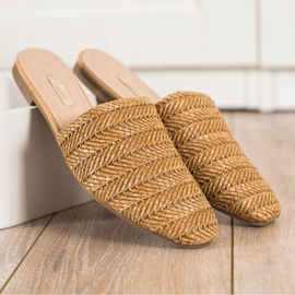 SHELOVET Stroh Hausschuhe braun 1