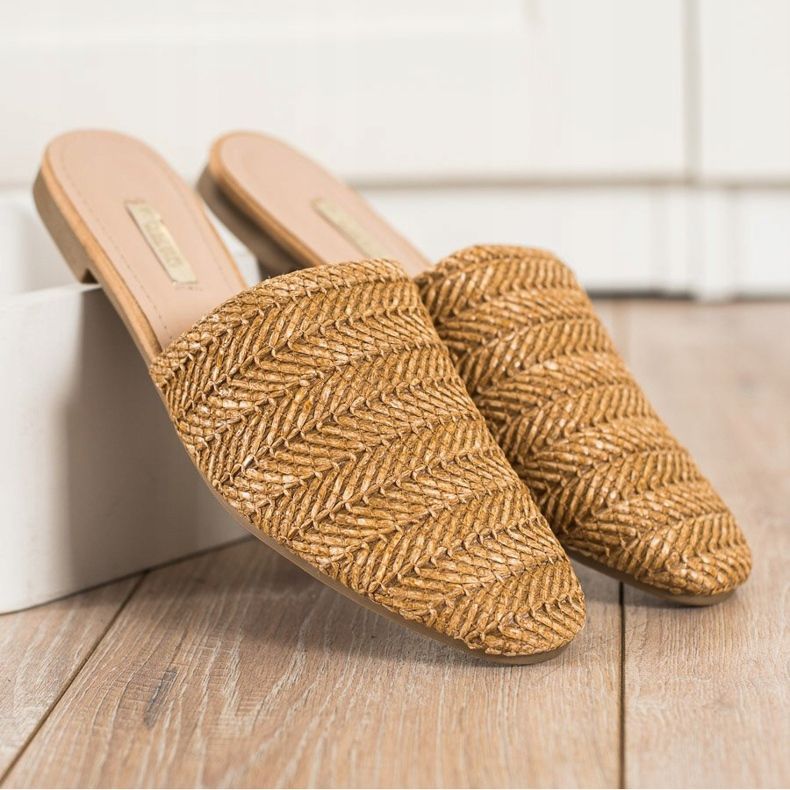 SHELOVET Stroh Hausschuhe braun 1