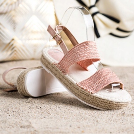 SHELOVET Geflochtene Sandalen auf der Plattform rosa 1