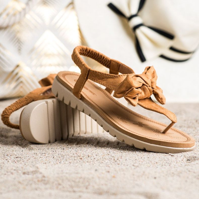 SHELOVET Flip-Flops Sandalen mit Schleife braun 1