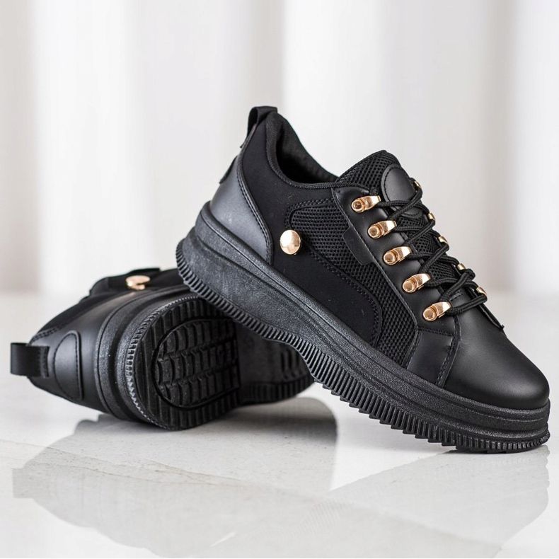 SHELOVET Schwarze Turnschuhe auf der Plattform 1