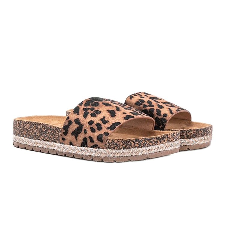 Cashy braune Hausschuhe mit Leopardenmuster beige 1