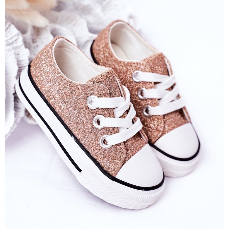 Rosa Gold Glitzer Sneakers für Kinder Bling-Bling golden 1