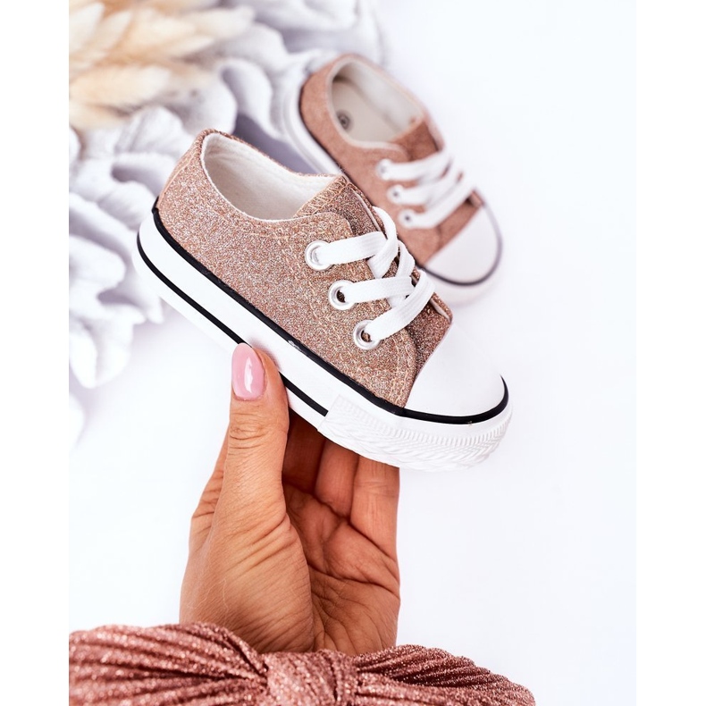 Rosa Gold Glitzer Sneakers für Kinder Bling-Bling golden 2