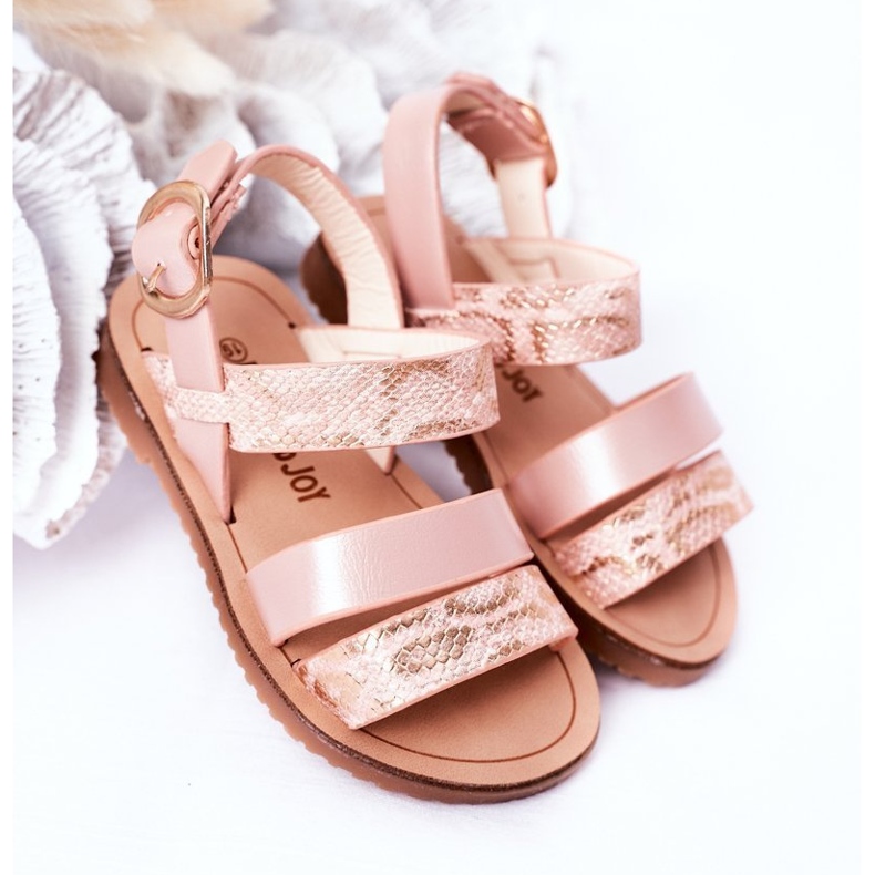 FR1 Glänzende Kindersandalen Schlangenmuster Pink Natalie rosa 1