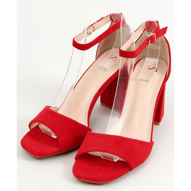 Sandalen mit eckigem Absatz, Wildleder rot TU173P Red 1