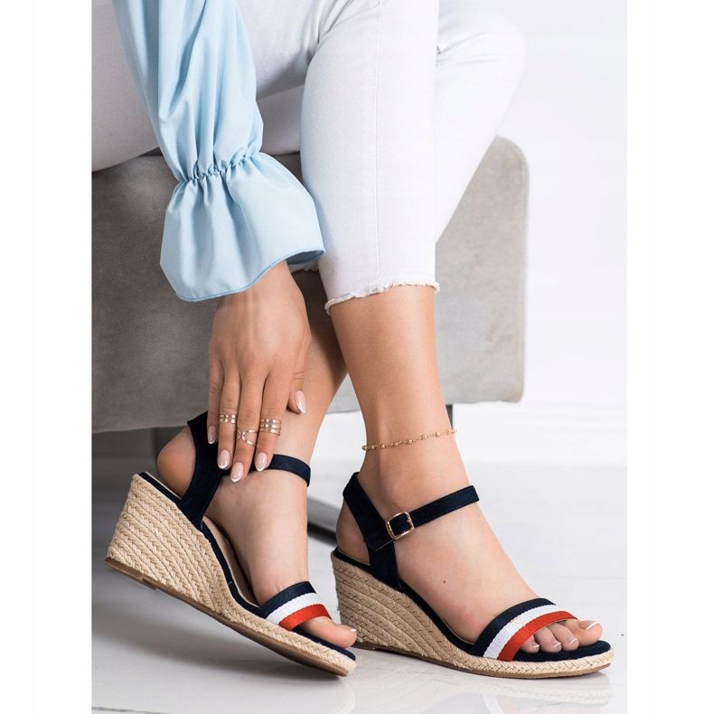 Leichte VINCEZA gestreifte Sandalen weiß rot marineblau 1