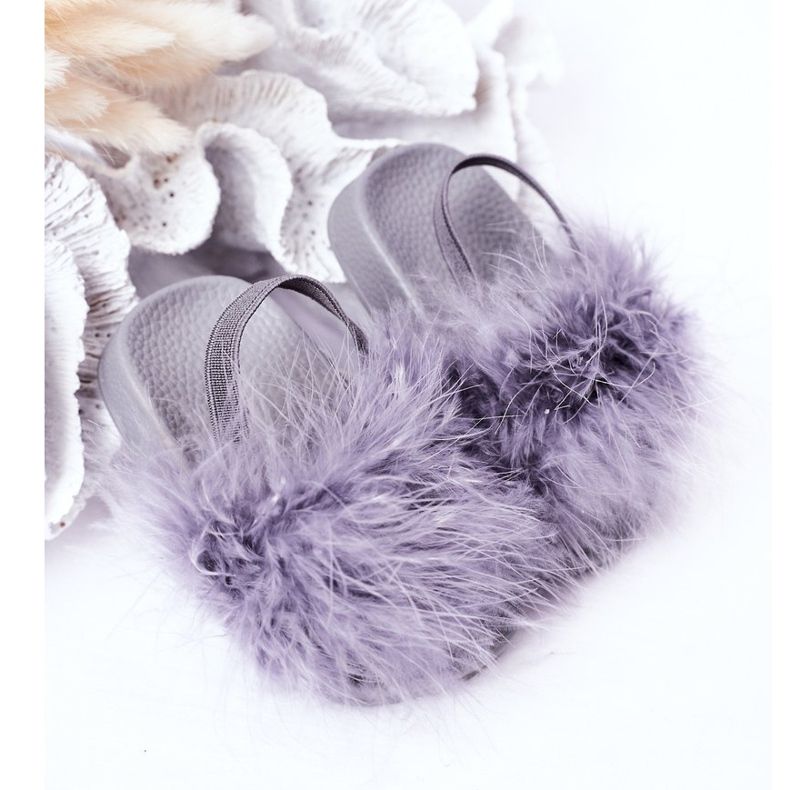 FR1 Kinder Hausschuhe aus Gummi mit Fell Hellgrau Skylar 2