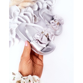 FRROCK Kinder-Pantoffeln für Mädchen mit Schleife Pearl Silver Senari grau 2