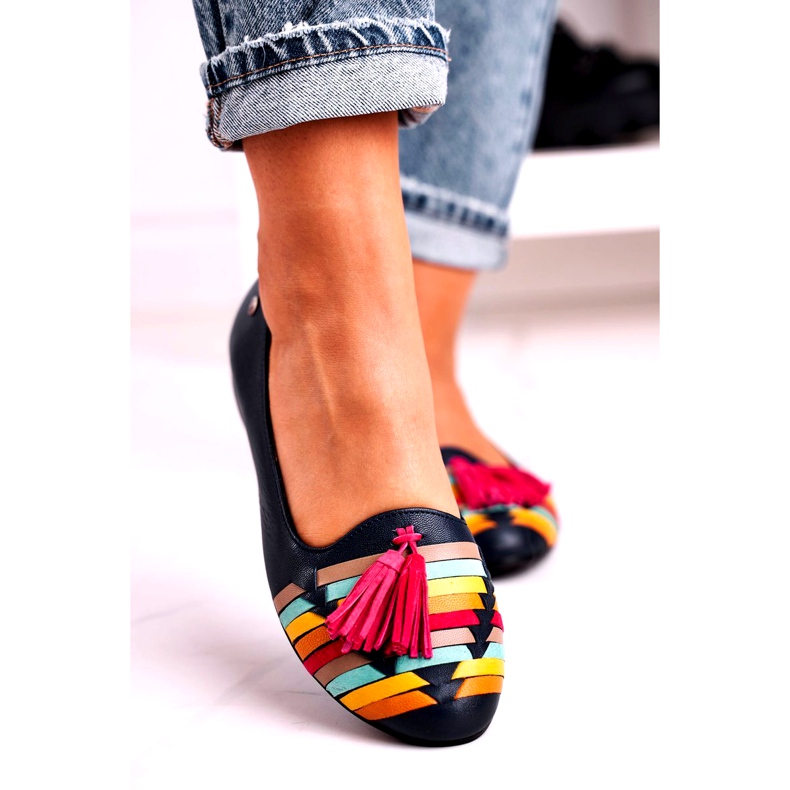 Maciejka Lederballerinas mit Fransen Marineblau 04016-17 navy blau mehrfarbig 3