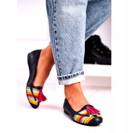 Maciejka Lederballerinas mit Fransen Marineblau 04016-17 navy blau mehrfarbig 2