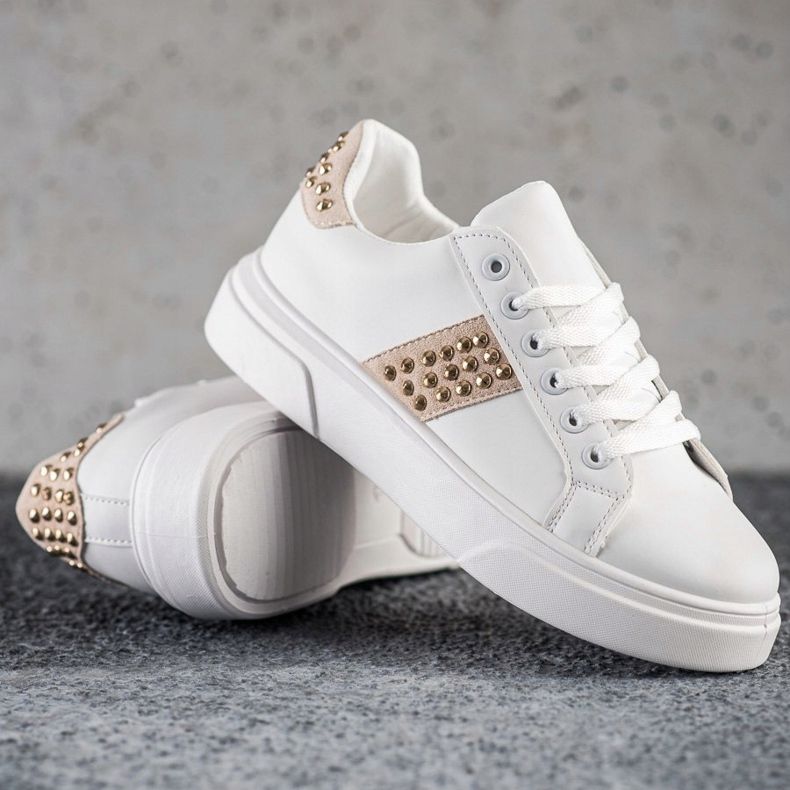 SHELOVET Sneakers mit Ornamenten beige weiß golden 1