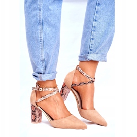 S.Barski Damen Pumps mit Absatz Schlange Beige Together braun 2