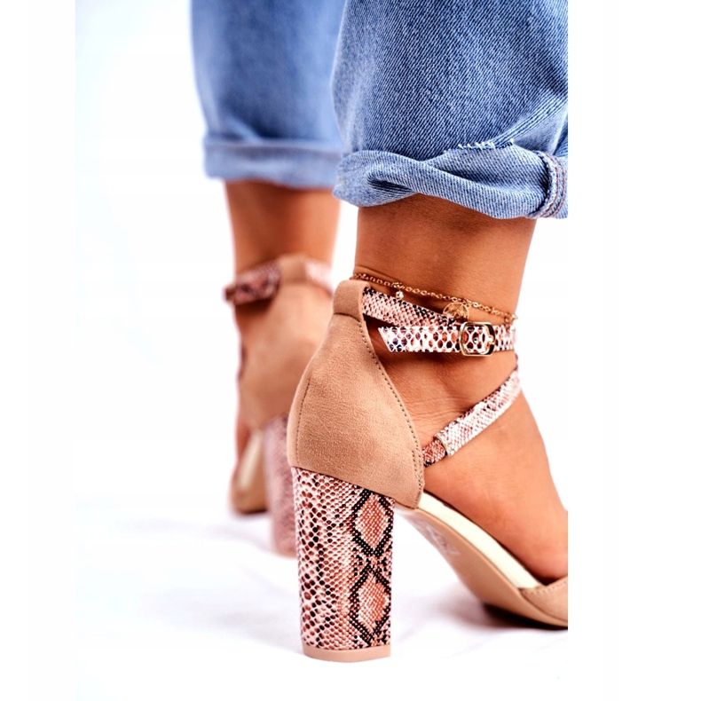 S.Barski Damen Pumps mit Absatz Schlange Beige Together braun 3