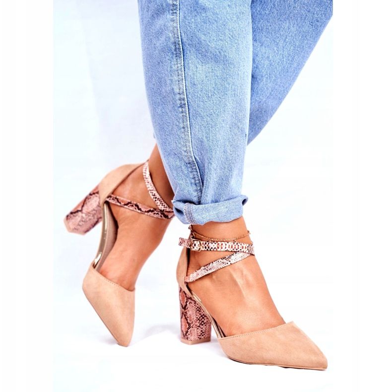 S.Barski Damen Pumps mit Absatz Schlange Beige Together braun 4