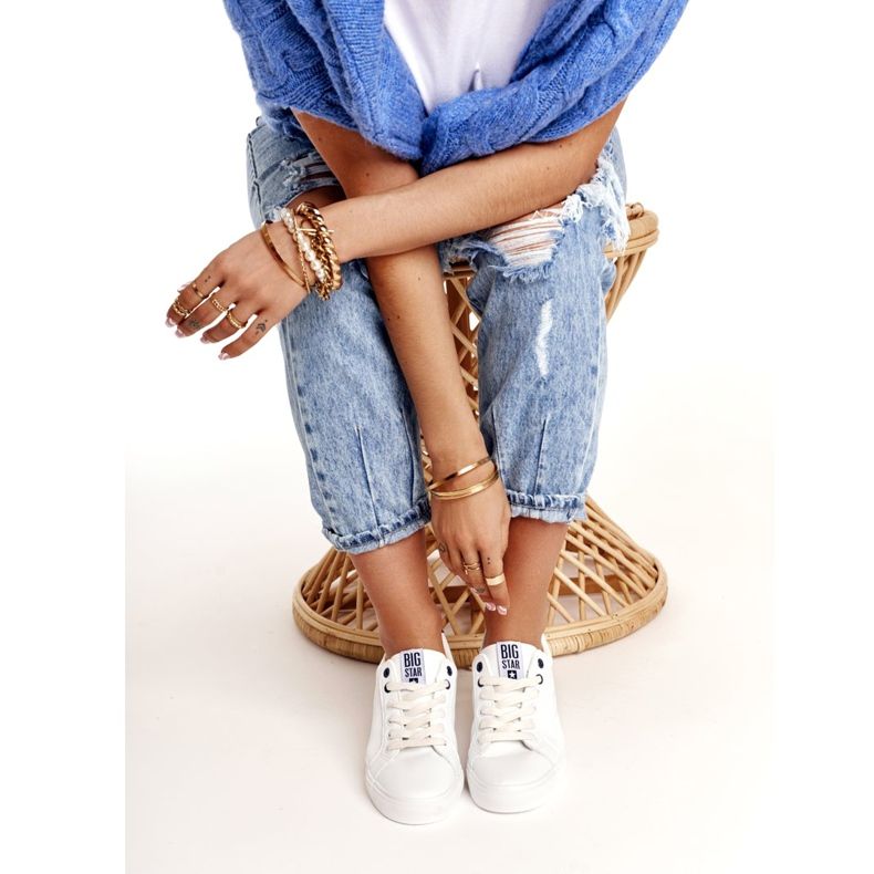 Damen Leder Sneakers Big Star BB274211 Weiß und Marineblau navy blau 2