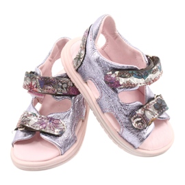 Mädchen aus Leder Sandalen Mazurek 1314 Amethyst Pertła violett silber- 2