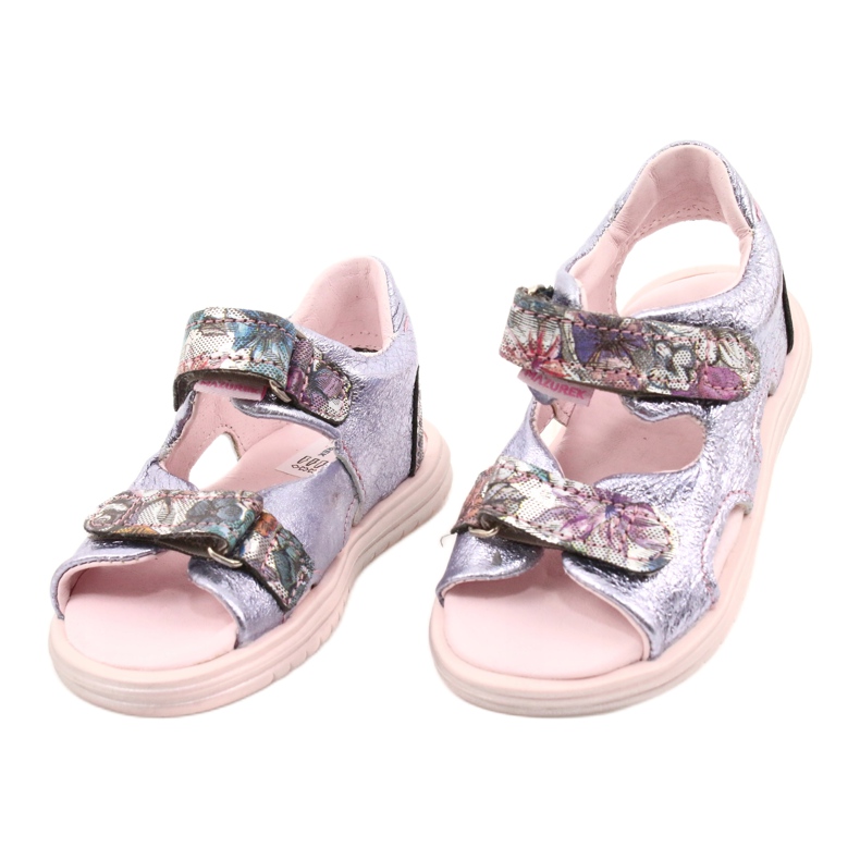 Mädchen aus Leder Sandalen Mazurek 1314 Amethyst Pertła lila silber 1