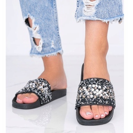 Schwarze Bling Bling Hausschuhe für Damen 1