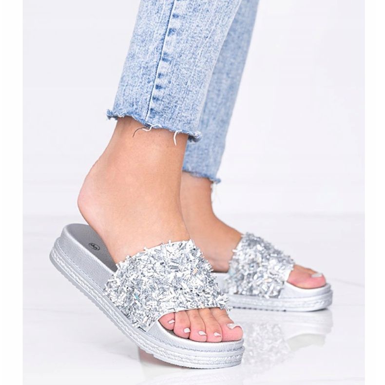 Silberne Hausschuhe mit Zirkonia Love Bling silber- 1