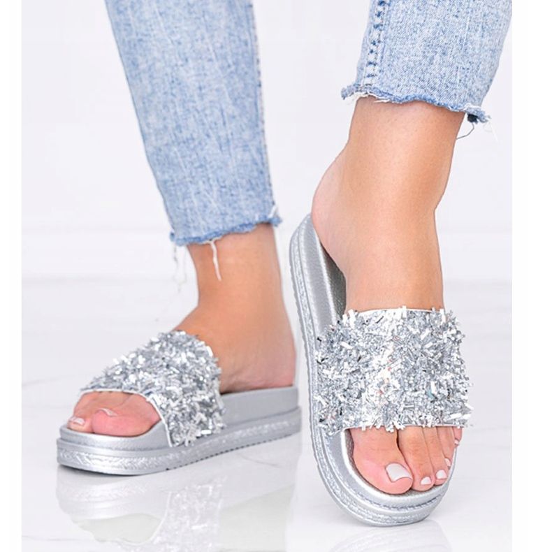 Silberne Hausschuhe mit Zirkonia Love Bling 2