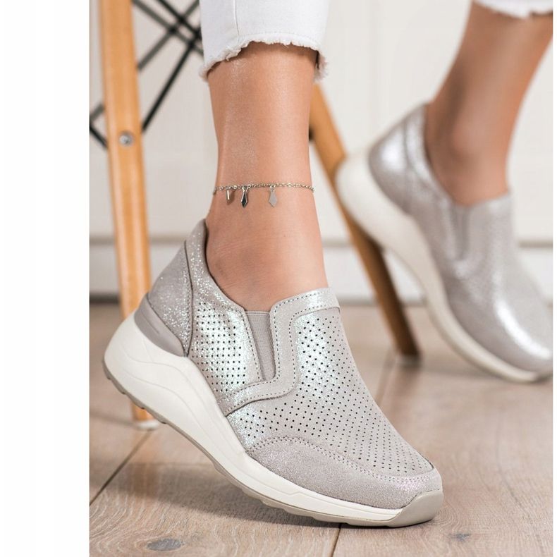 Goodin Ledersneaker mit Glitzer beige 2