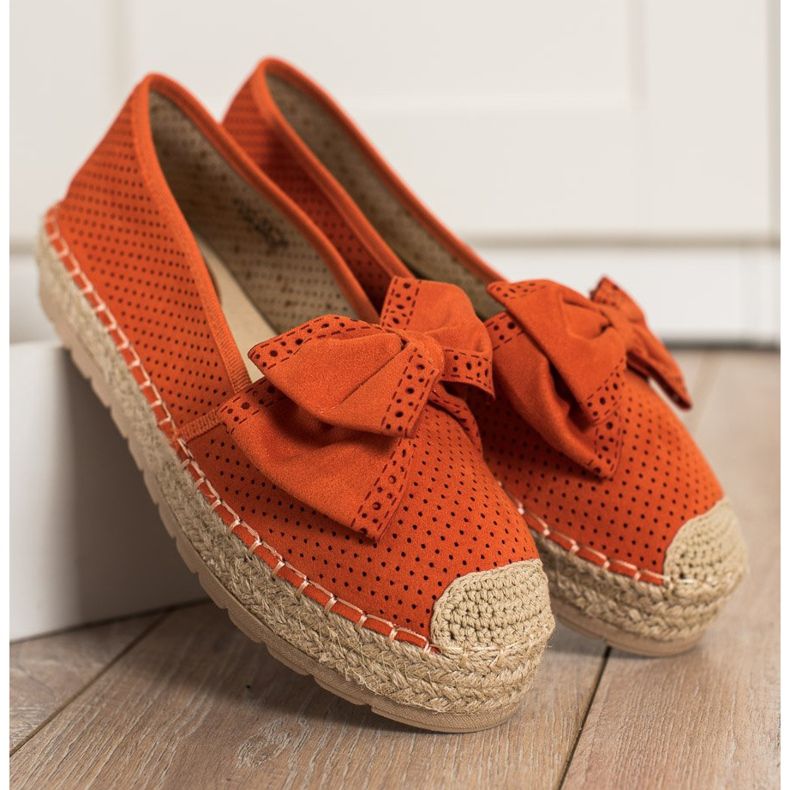 Mannika Durchbrochene Espadrilles mit Schleife orange 2