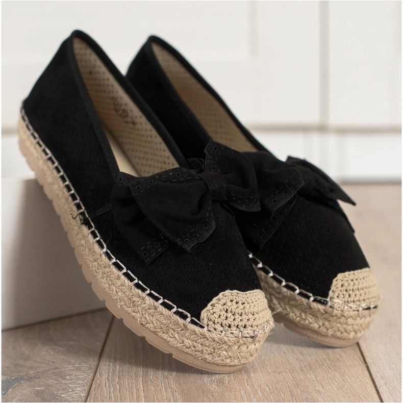 Mannika Durchbrochene Espadrilles mit Schleife schwarz 2