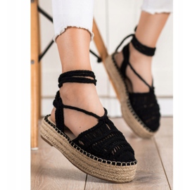 Small Swan Gebundene Espadrilles-Sandalen schwarz 1