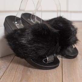Evento Hausschuhe mit Fell schwarz 2