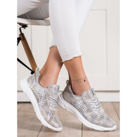 Goodin Sneakers aus glänzendem Leder beige grau golden 2