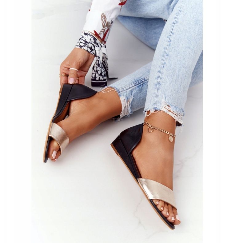 Ledersandalen Maciejka 1971-46 Schwarz und Gold 1