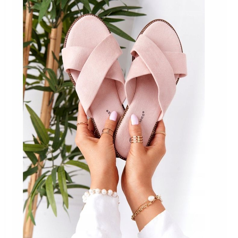 Damen Velours Rosa Hausschuhe Edesa 1