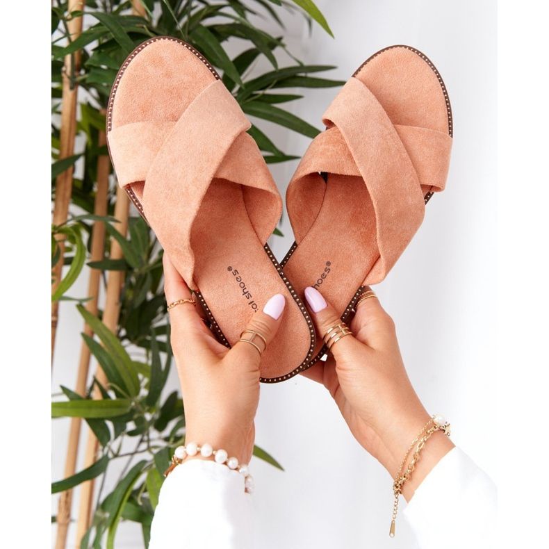 Damen Hausschuhe Edesa Pfirsich Velours orange 1