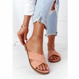 Damen Hausschuhe Edesa Pfirsich Velours orange 2