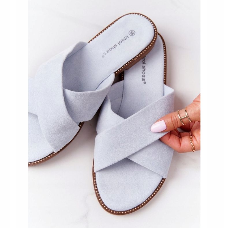 Damen Velours Hausschuhe Blau Edesa 1