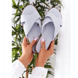 Damen Velours Hausschuhe Blau Edesa 2