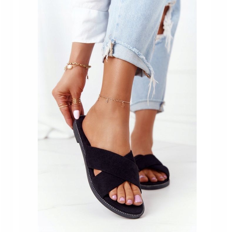 Damen Velours Schwarze Hausschuhe Edesa 2