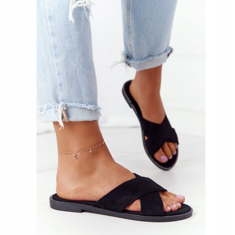 Damen Velours Schwarze Hausschuhe Edesa 1