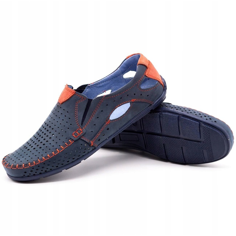 Olivier Herrenschuhe Loafer 901 marineblau mit rot 3