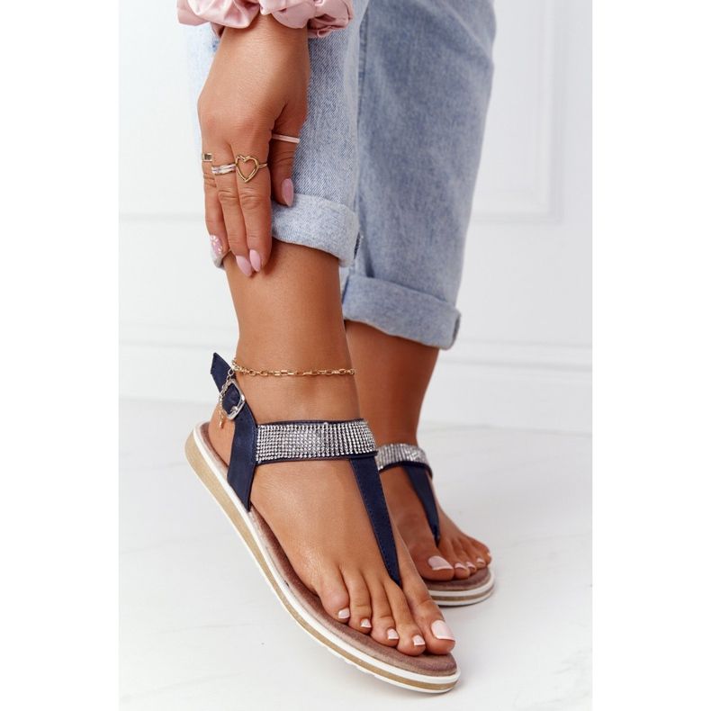 S.Barski Sandalen Flip-Flops mit Zirkonia S. Barski 701-12 Navy Blue braun marineblau 1