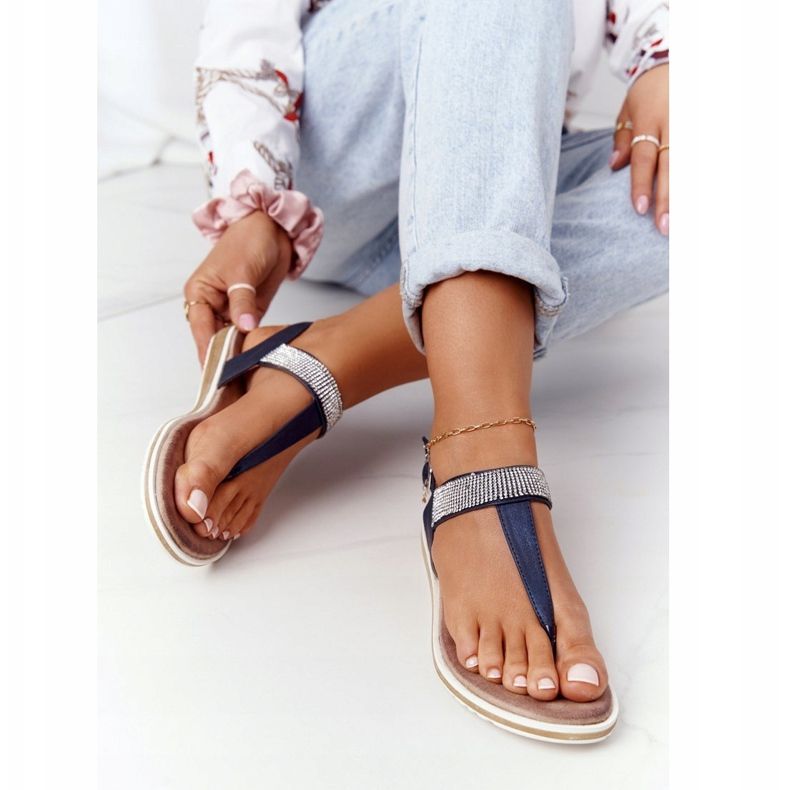 S.Barski Sandalen Flip-Flops mit Zirkonia S. Barski 701-12 Navy Blue braun marineblau 2