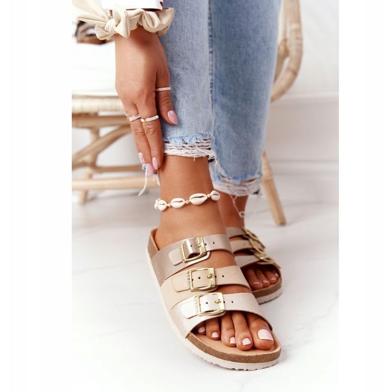 Leder Hausschuhe Big Star HH274585 Beige und Gold golden 2