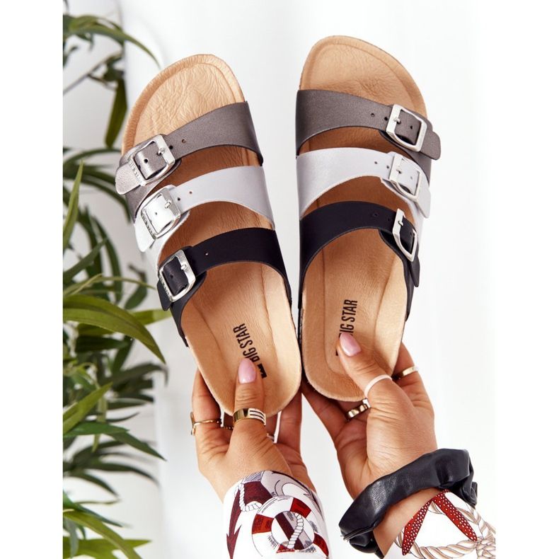 Profilierte Hausschuhe aus Leder Big Star HH274588 Schwarz und Silber 1