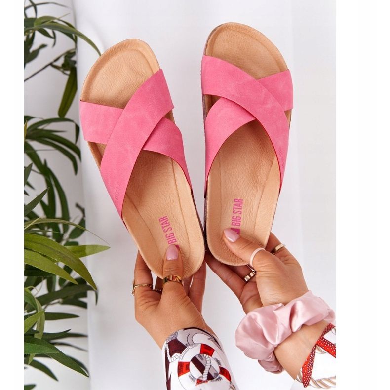 Leder Hausschuhe Big Star HH274597 Fuchsia rosa 1